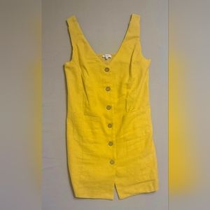 Fate Women's Dress Size L Yellow 100% Linen Mini Sleeveless Cutout Back